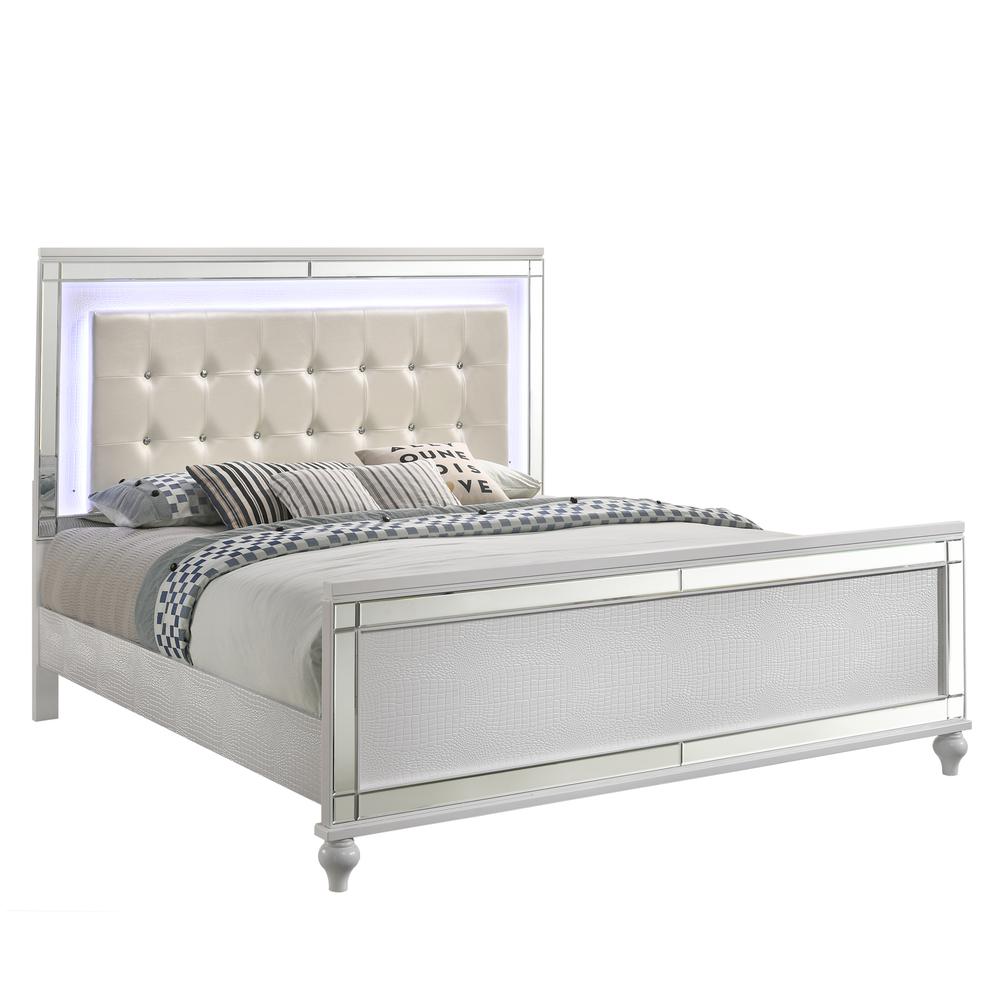 Furniture Valentine Solid Wood California King Lighted Bed in White. Picture 1