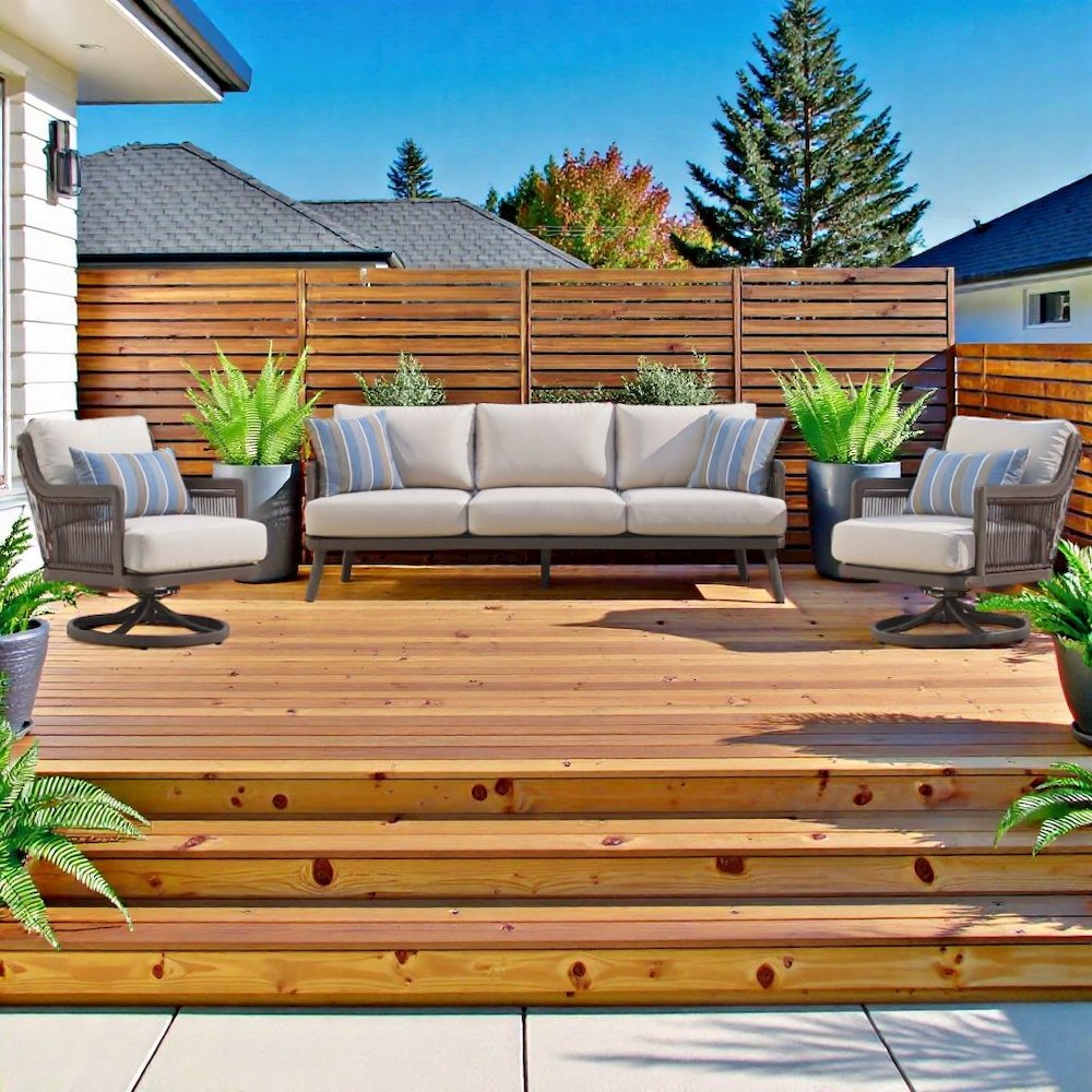 3-Piece Gray Outdoor Patio Furniture Set with Chairs and Table for Deck. Picture 2