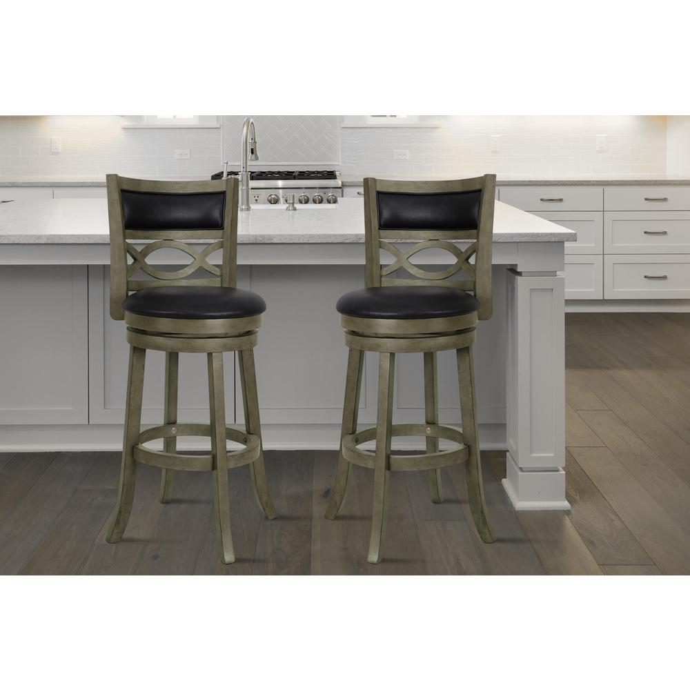 New Classic Manchester Gray Wood Swivel Bar Stool with PU Seat (Set of 2). Picture 7