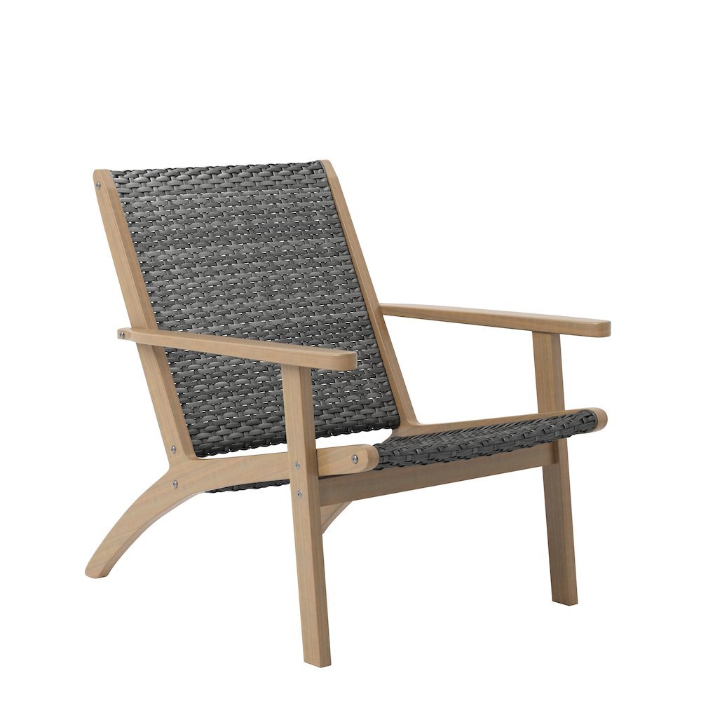 Gray Patio Table and Chairs Set of 3-Pieces, Wooden Outdoor Furniture Set. Picture 5