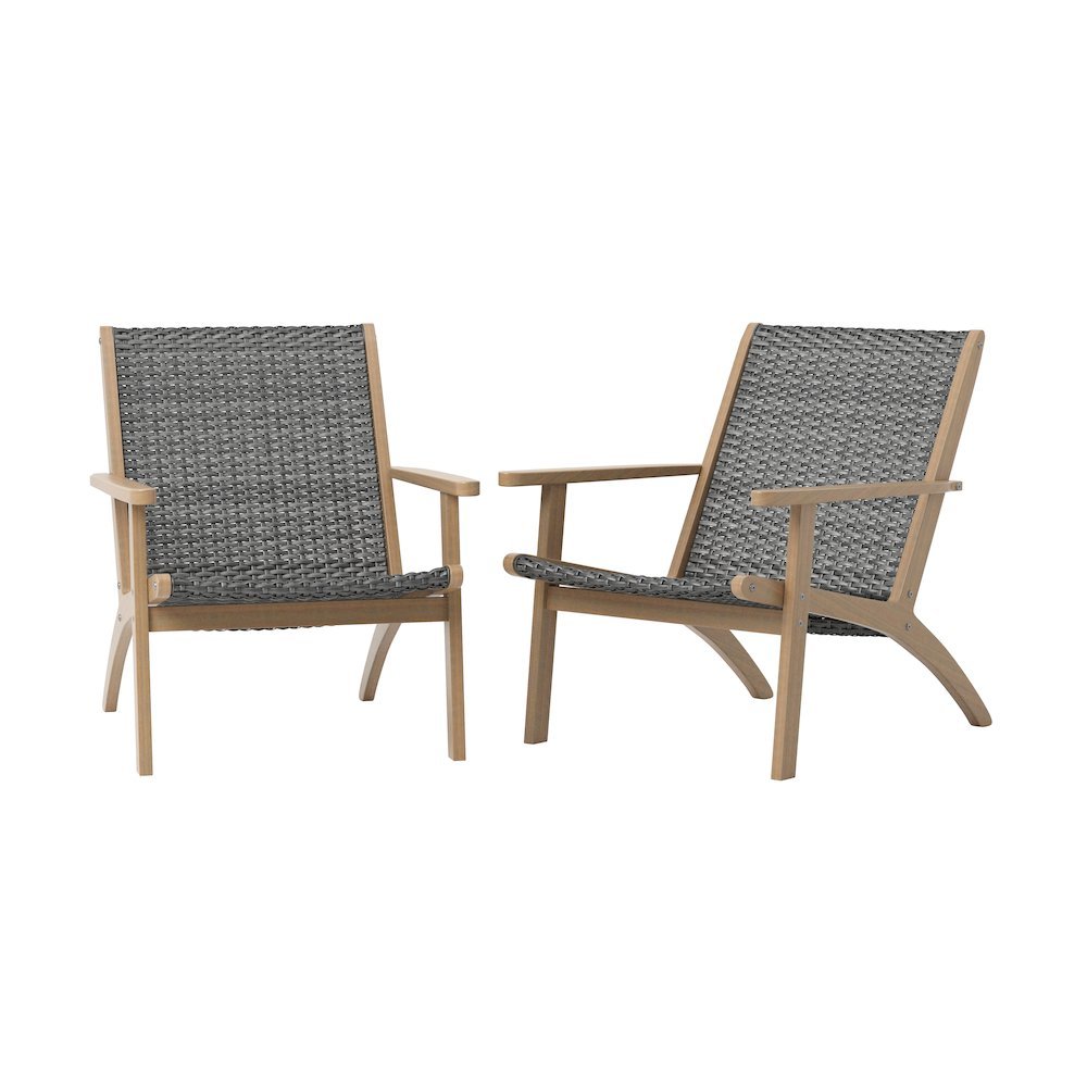 Gray Patio Table and Chairs Set of 3-Pieces, Wooden Outdoor Furniture Set. Picture 1