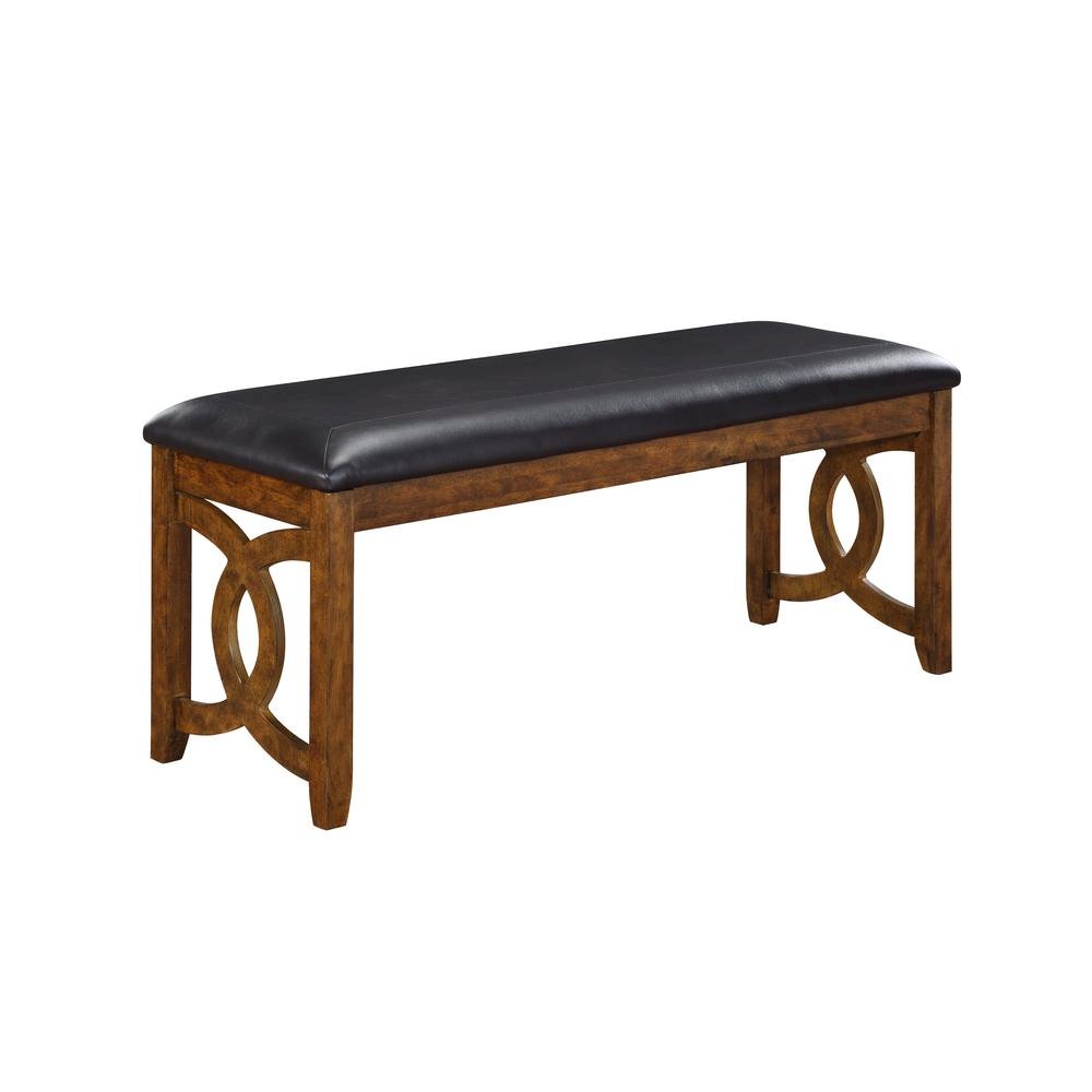 Brown Solid Wood 46 Inch Faux Leather Vintage Bench For Living Room. Picture 1