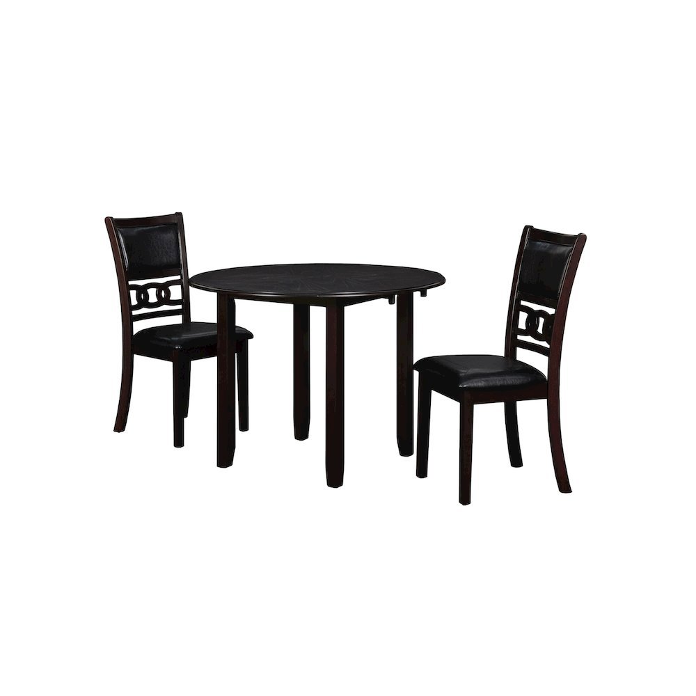 Brown Drop Leaf Table and Chairs Set, Compact Round Dining Table with 2 Chairs. Picture 1