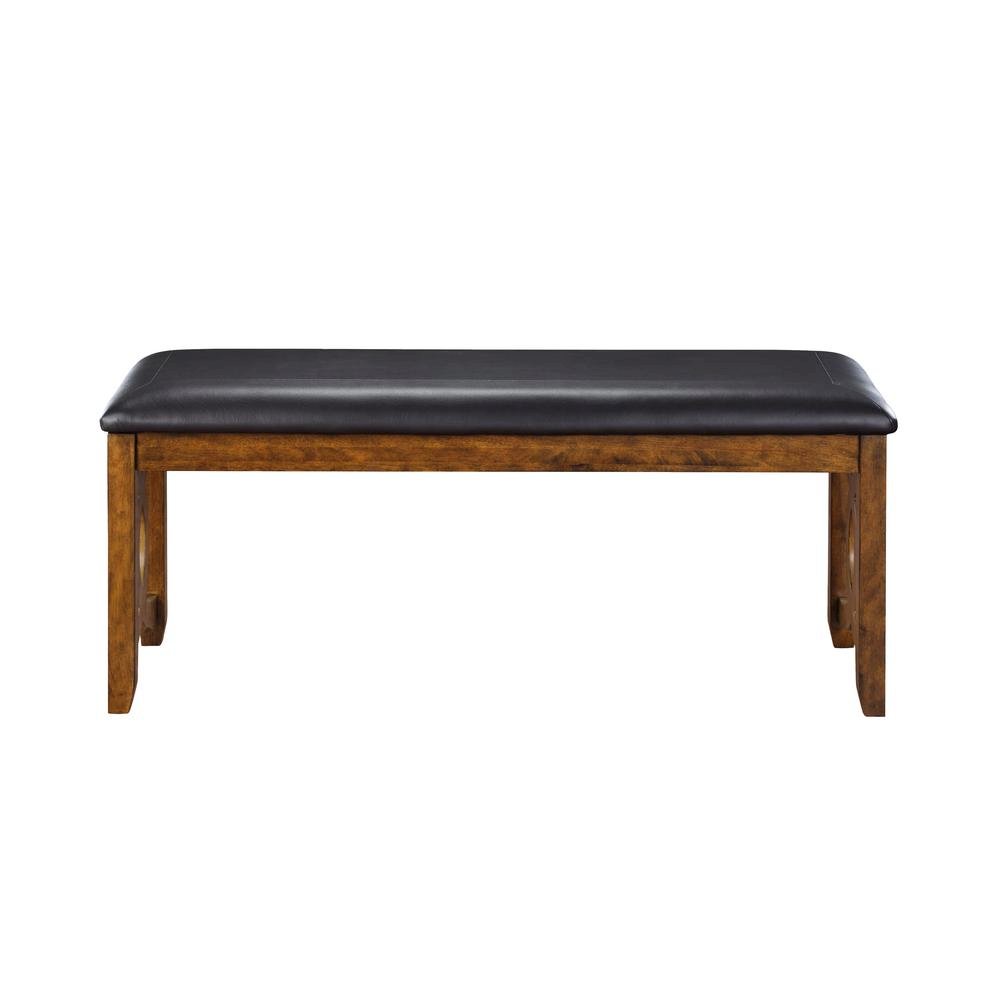 Brown Solid Wood 46 Inch Faux Leather Vintage Bench For Living Room. Picture 4