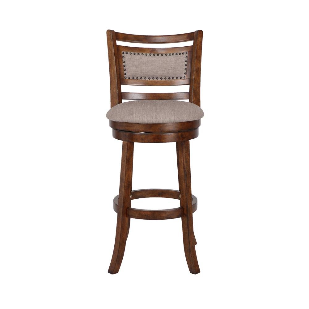 Rustic Farmhouse Dark Brown Swivel Wood Bar Stool With Comfortable Back. Picture 1