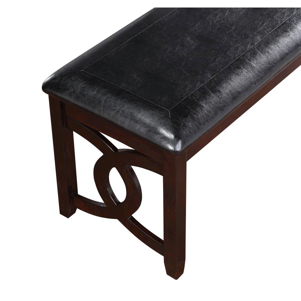 Ebony Black Solid Wood 46 Inch Faux Leather Vintage Bench For Living Room. Picture 5