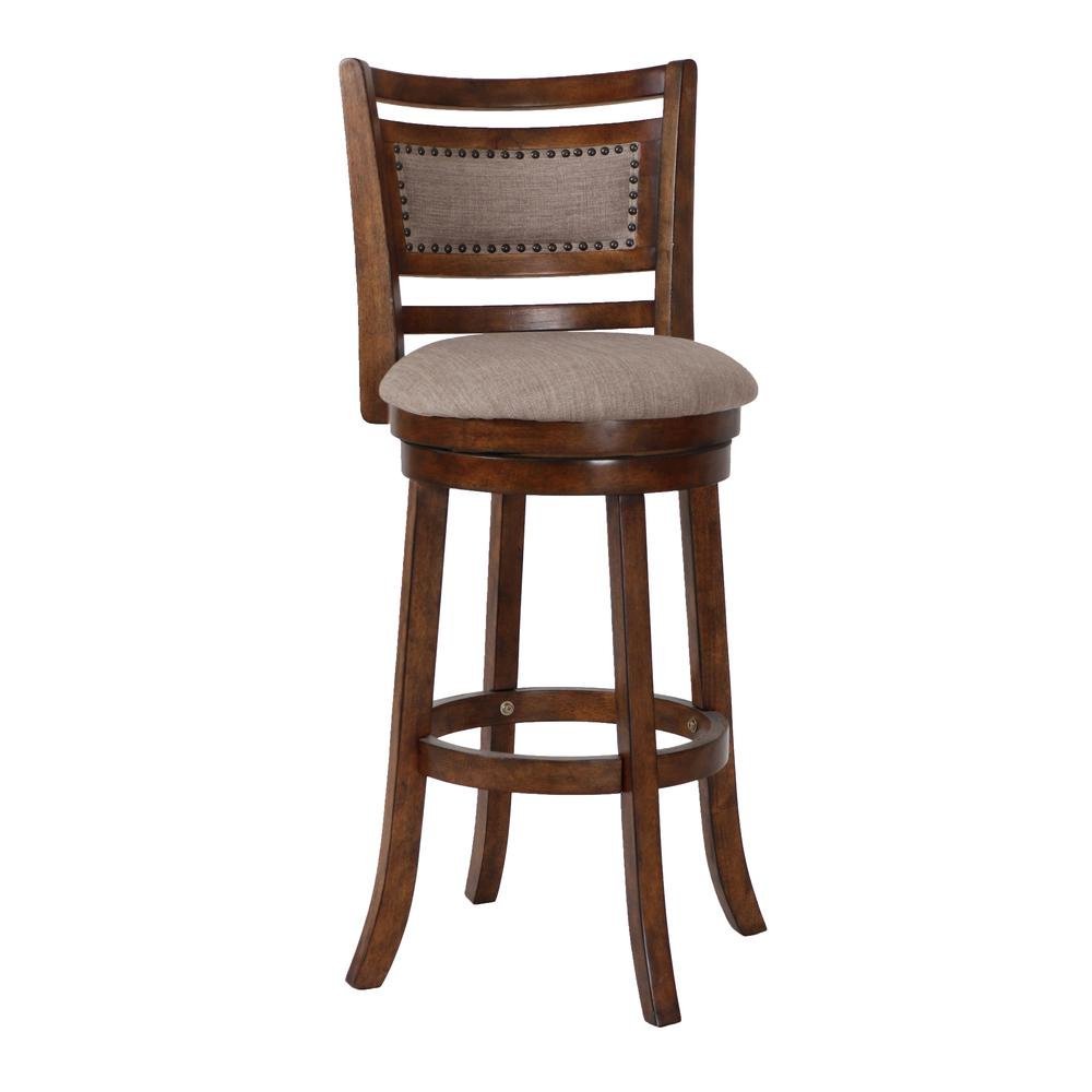 Rustic Farmhouse Dark Brown Swivel Wood Bar Stool With Comfortable Back. Picture 4