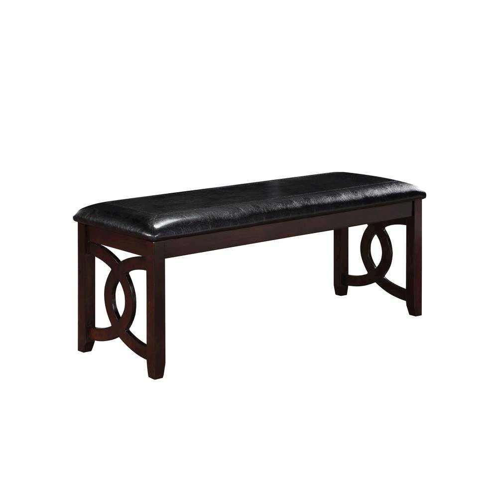 Ebony Black Solid Wood 46 Inch Faux Leather Vintage Bench For Living Room. Picture 1
