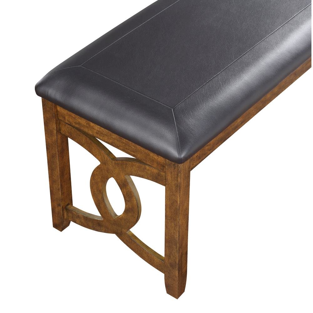 Brown Solid Wood 46 Inch Faux Leather Vintage Bench For Living Room. Picture 5