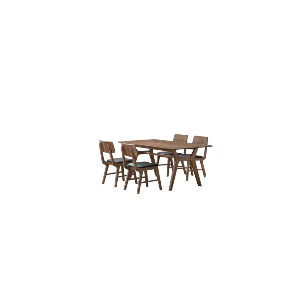 Thea 5-Piece Wood Rectangular Dining Table Set, Walnut. Picture 1