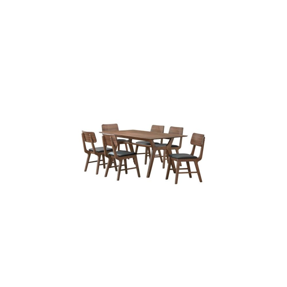 Thea 7-Piece Wood Rectangular Dining Table Set, Walnut. Picture 1