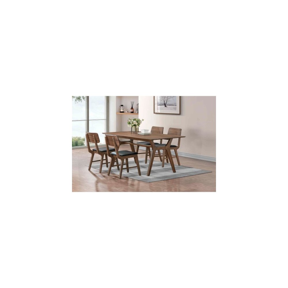 Thea 5-Piece Wood Rectangular Dining Table Set, Walnut. Picture 2