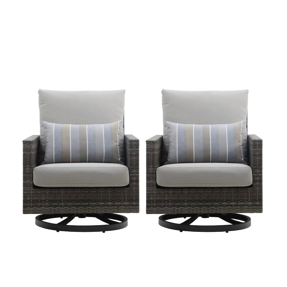 Gray Outdoor Swivel Chairs Set of 2, Wicker Patio Club Seating Pair. Picture 1