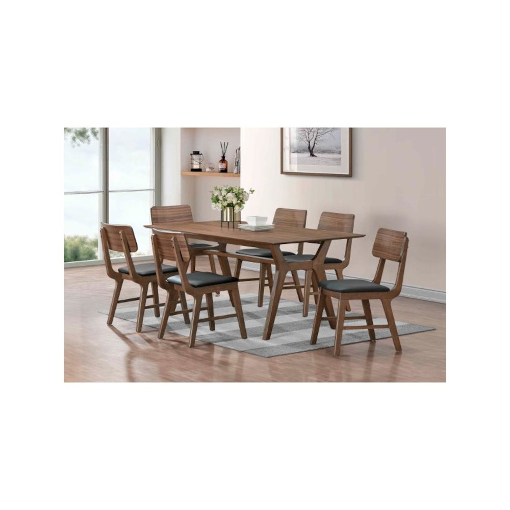 Thea 7-Piece Wood Rectangular Dining Table Set, Walnut. Picture 2