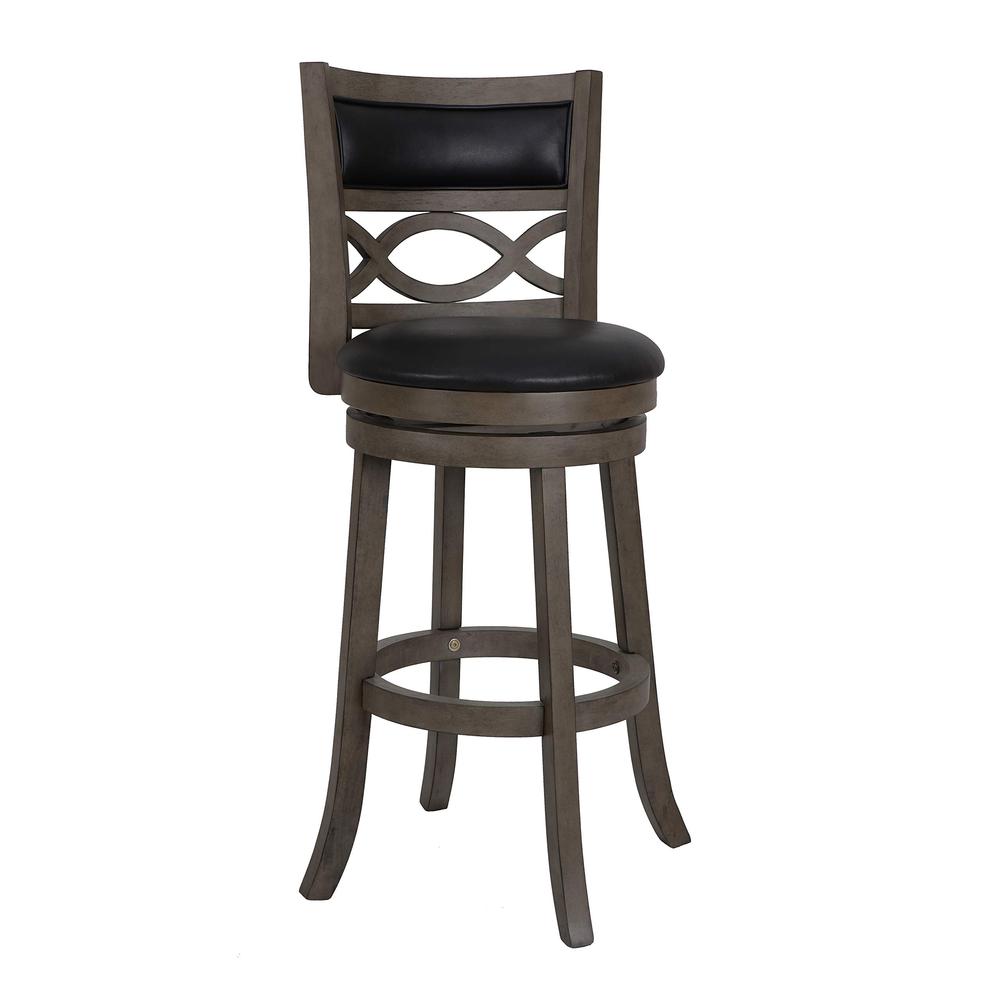 New Classic Manchester Gray Wood Swivel Bar Stool with PU Seat (Set of 2). Picture 2