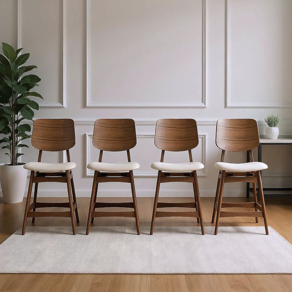 Oscar Wood Counter Chair in Walnut/Natural Beige (Set of 4). Picture 9