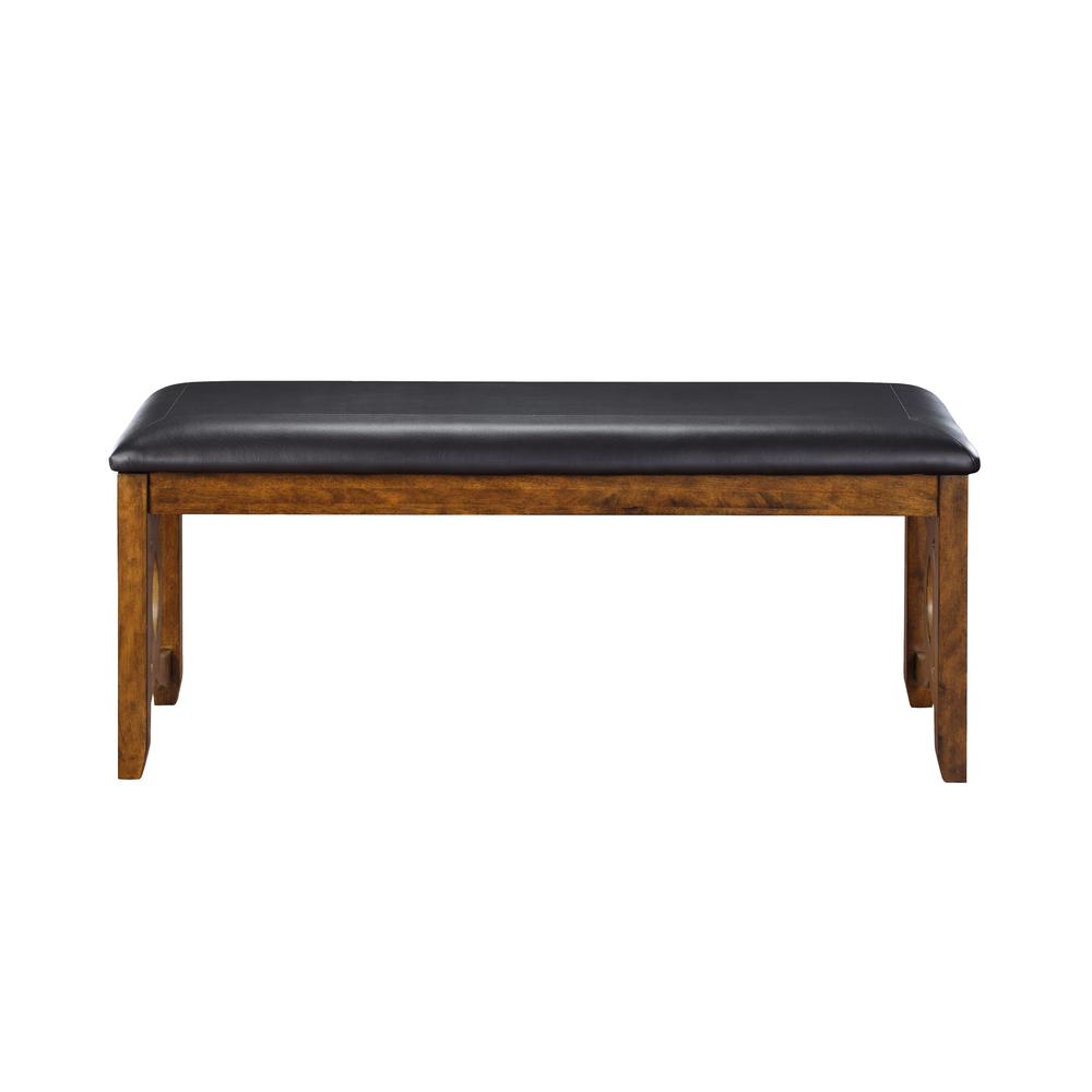 Furniture Gia 46" Solid Wood and Faux Leather Bench in Brown. Picture 2