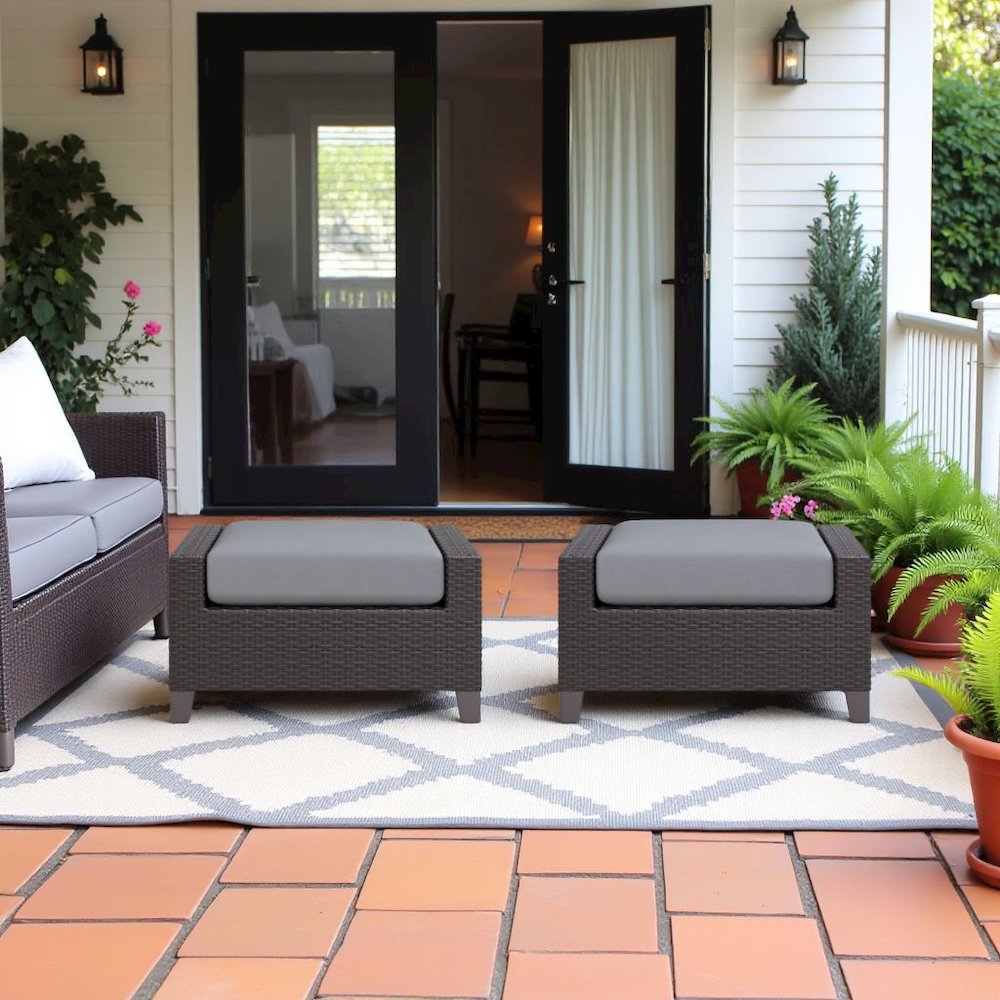 Outdoor Escape Outdoor Ottomans for Patio, Wicker Footstools, Set of 2. Picture 3
