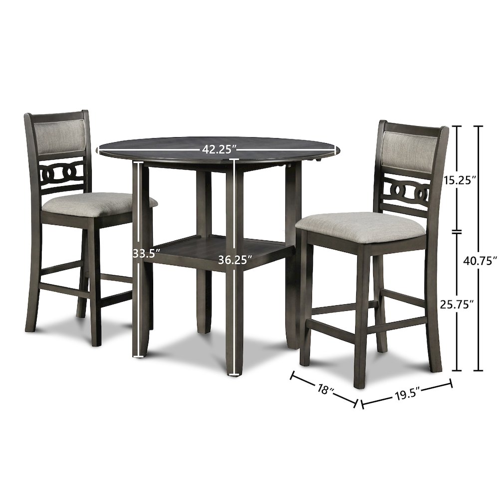 Gia 3-Piece 42" Wood Counter Drop Leaf Table Set, Gray. Picture 14