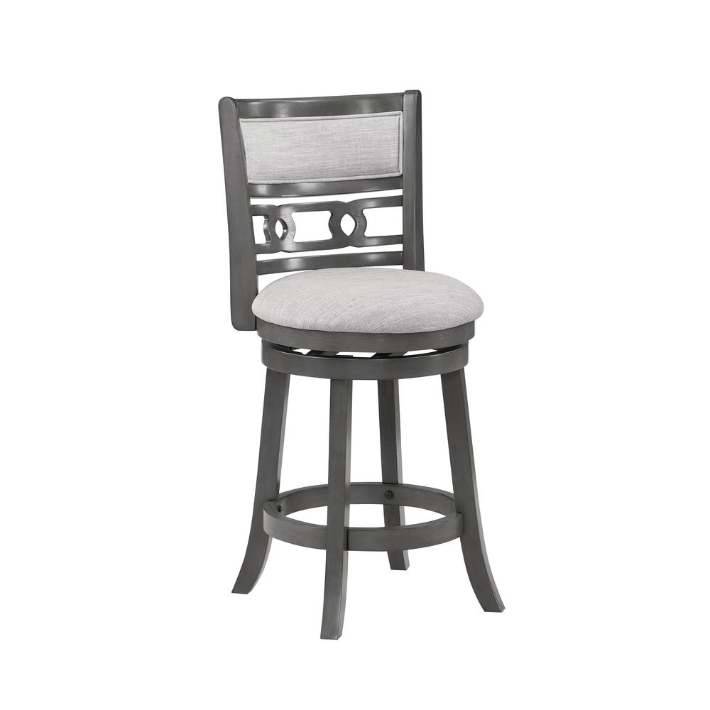 Gia 24" Solid Wood Swivel Counter Stool with Fabric Seat in Gray. Picture 1