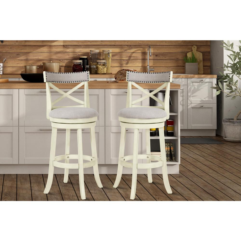 York White Solid Wood Swivel Bar Stool (Set of 2). Picture 2