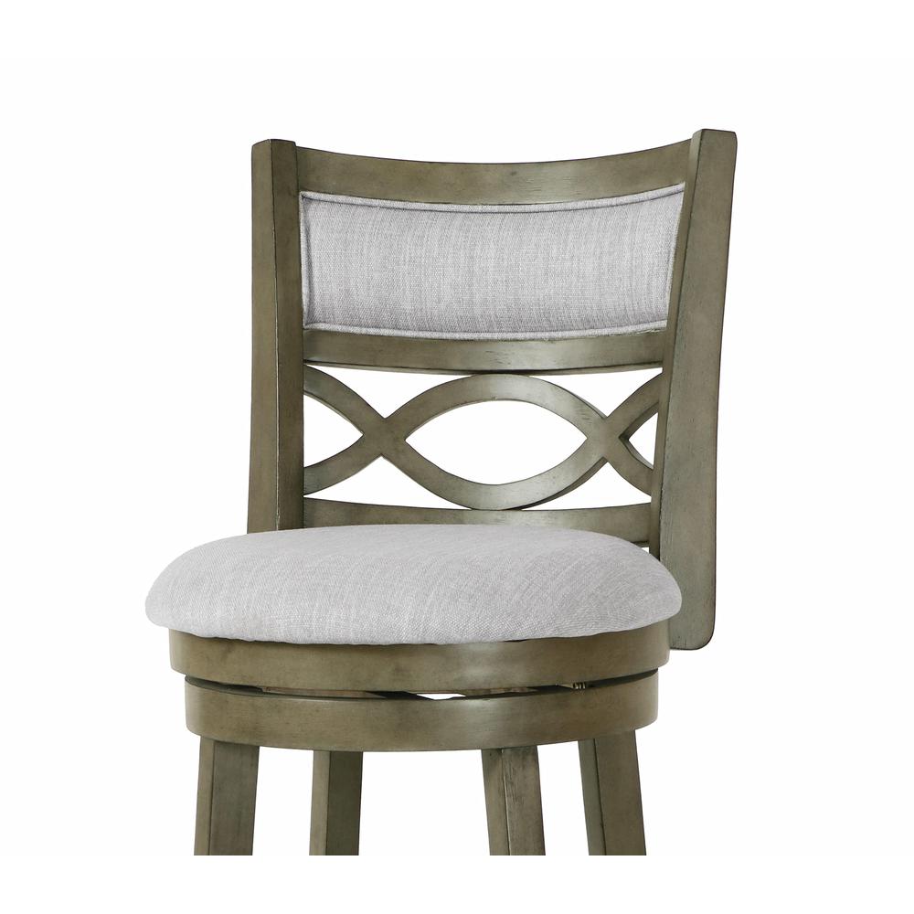 New Classic Manchester Gray Wood Swivel Bar Stool with Fabric Seat (Set of 2). Picture 5