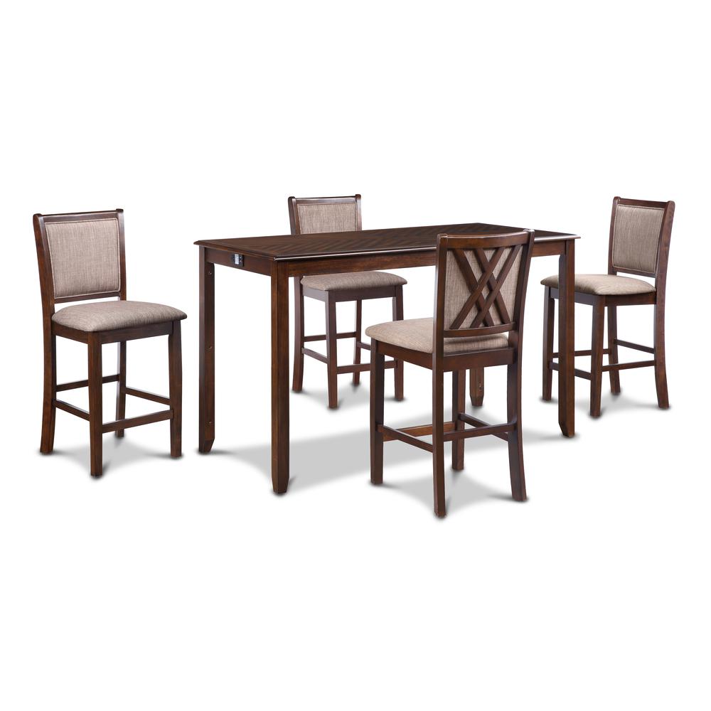 Amy 5-pc Wood Rectangle Counter Set with 4 Chairs in Cherry. Picture 2