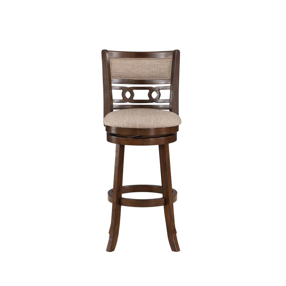 Gia 29" Solid Wood Swivel Bar Stool with Fabric Seat in Cherry. Picture 2