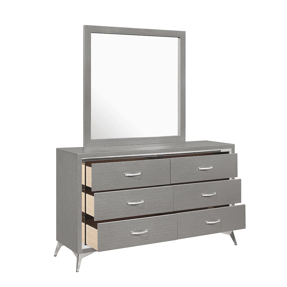 Huxley Wood 6-Drawer Dresser with Mirror, Gray. Picture 5