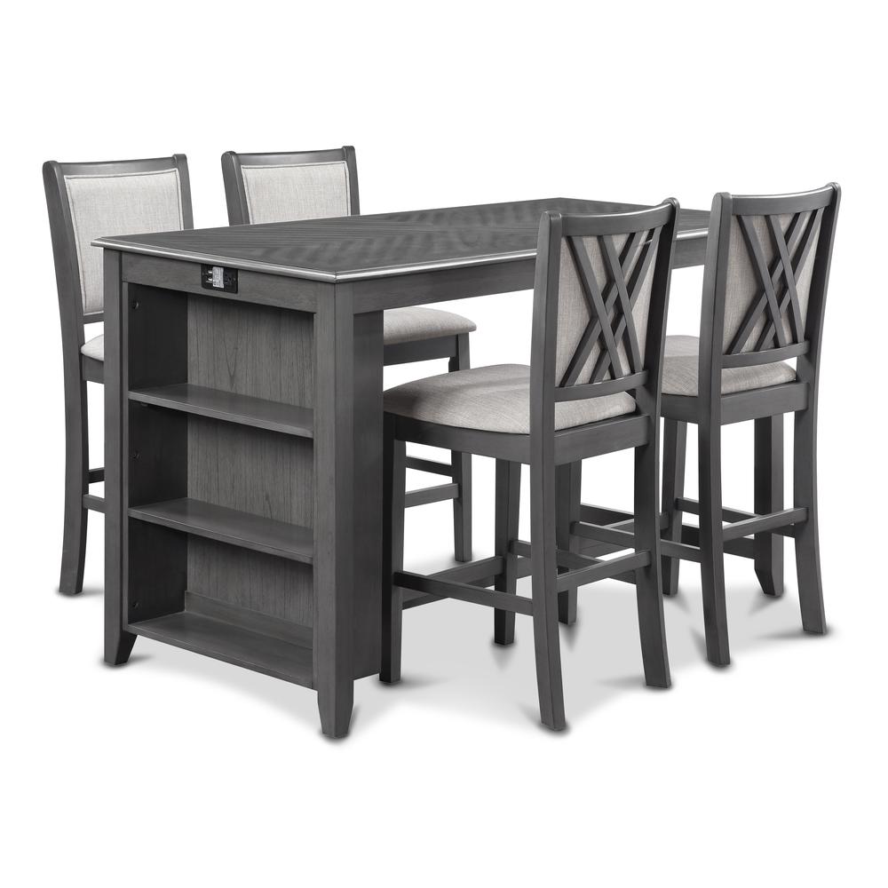 Amy 5-pc Wood Rectangle Counter Set with 4 Chairs in Gray. Picture 1