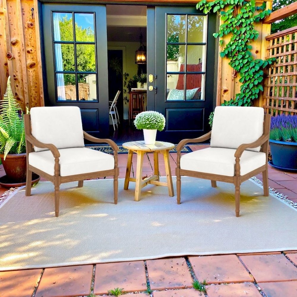 Patio Furniture Brown Wooden Deck Chairs Balcony Patio Dining Chairs Set of 2. Picture 3