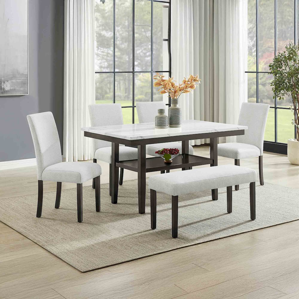 Carissa 6-Piece Wood Rectangle Dining Set in Stone. Picture 2