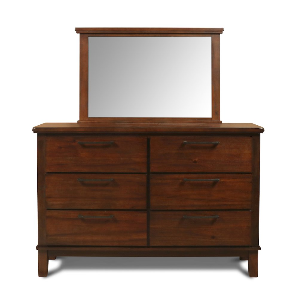 Cagney Wood 6-Drawer Dresser with Mirror, Chestnut. Picture 2