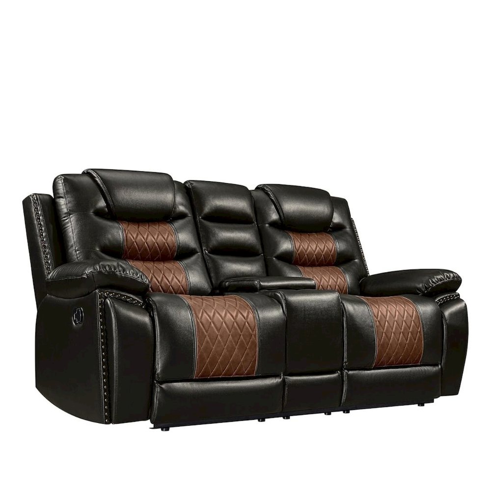 Brown Faux Leather Loveseat Recliner Sofa With Cup Holders And Manual Comfort. Picture 4