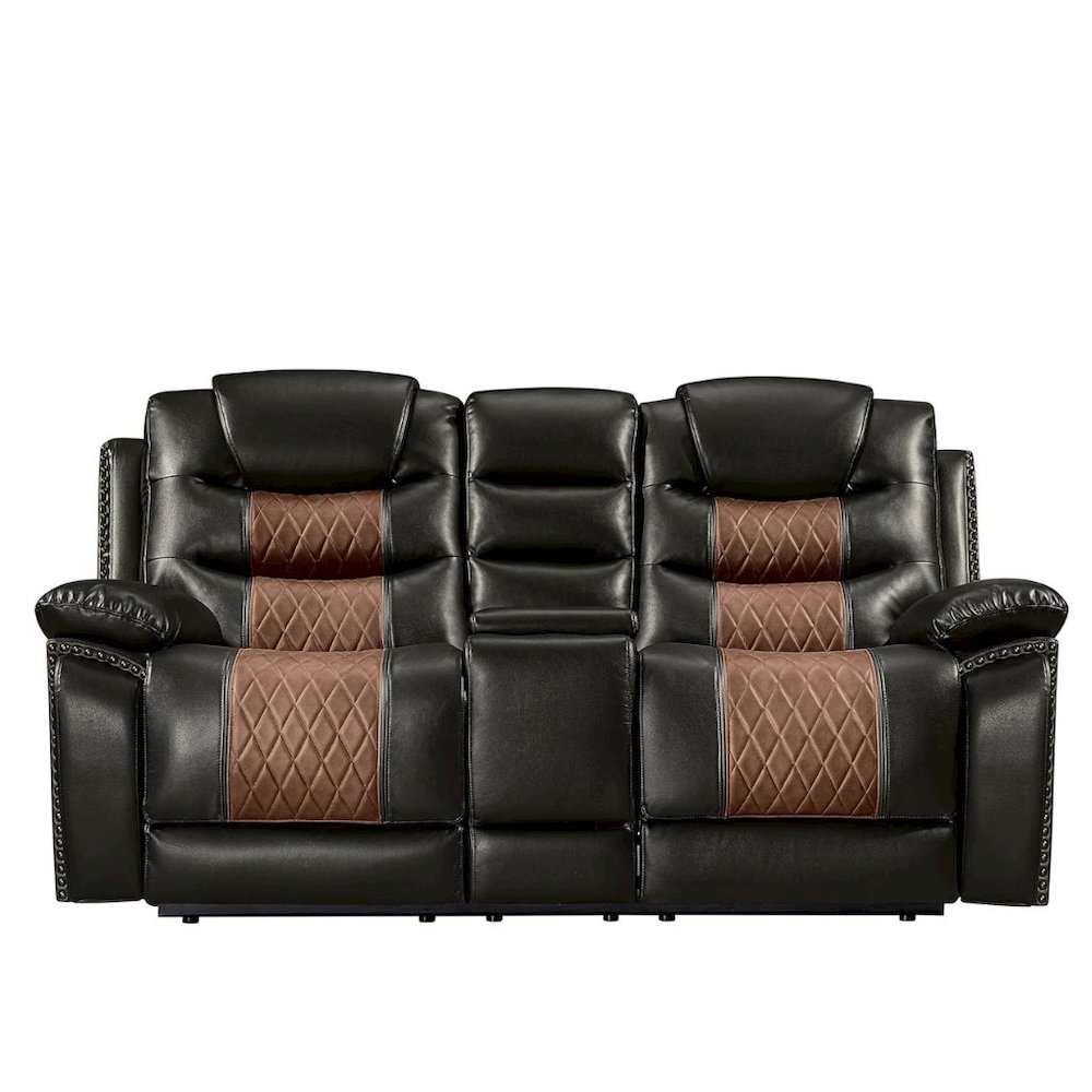 Brown Faux Leather Loveseat Recliner Sofa With Cup Holders And Manual Comfort. Picture 5