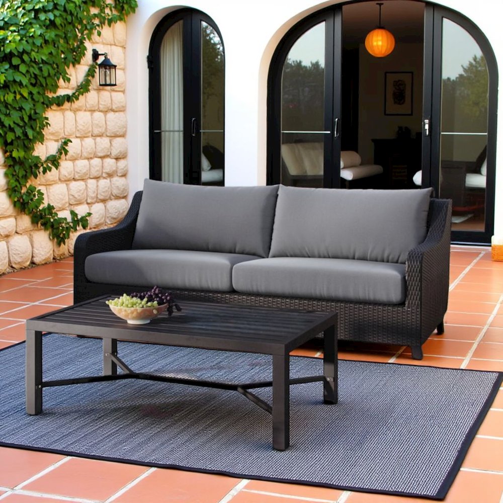 Wicker Patio Furniture Set of Outdoor Loveseat and Coffee Table, Set of 2. Picture 3