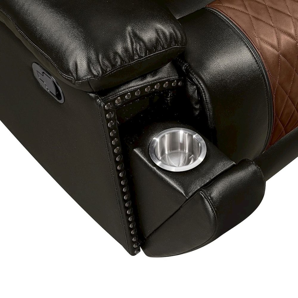 Brown Faux Leather Loveseat Recliner Sofa With Cup Holders And Manual Comfort. Picture 8
