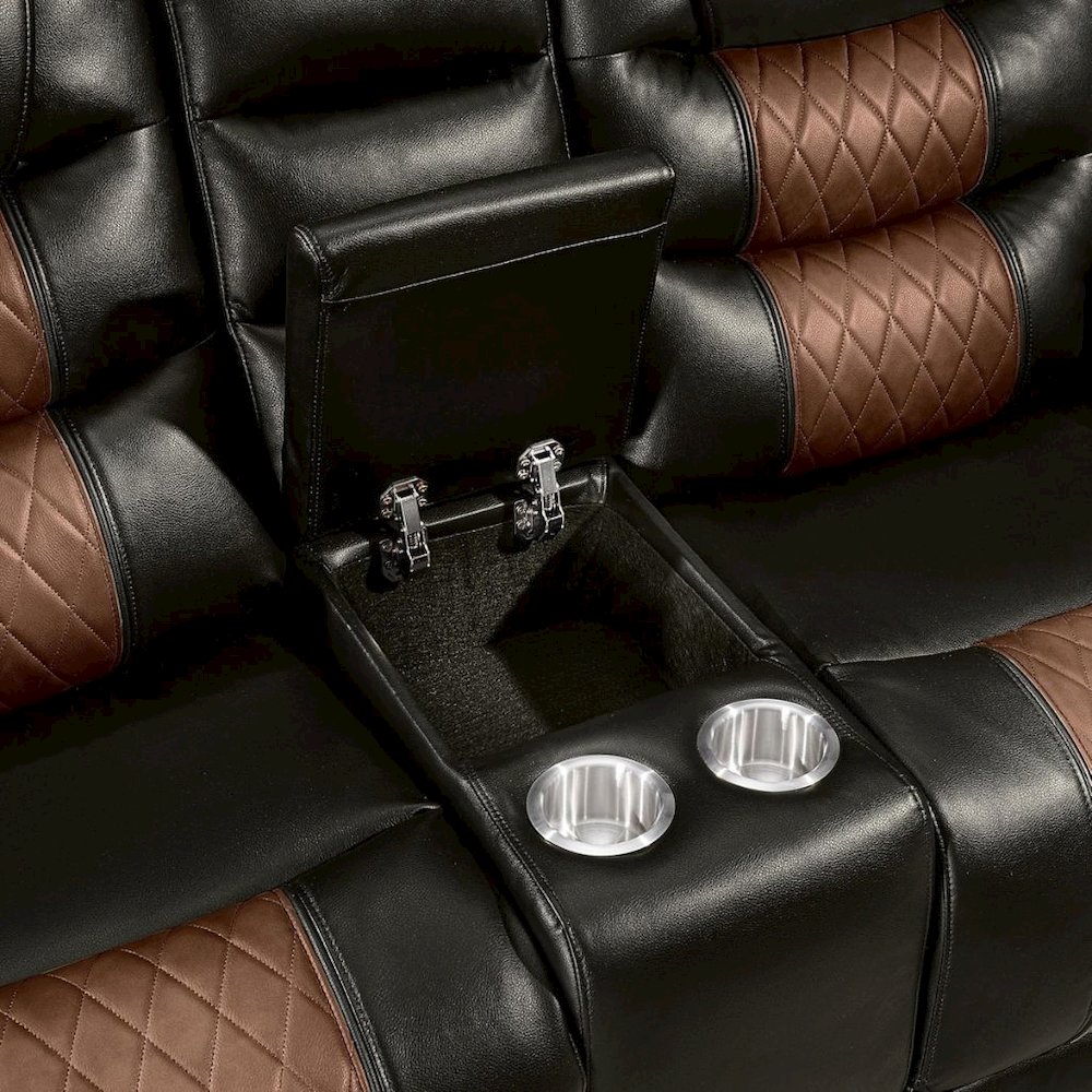 Brown Faux Leather Loveseat Recliner Sofa With Cup Holders And Manual Comfort. Picture 6