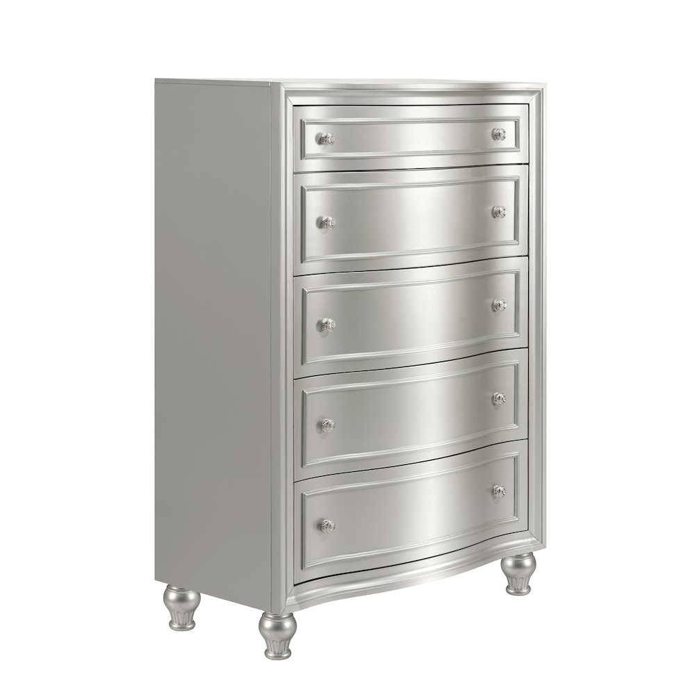 Reflections Wood 5-Drawer Chest, Silver. Picture 1