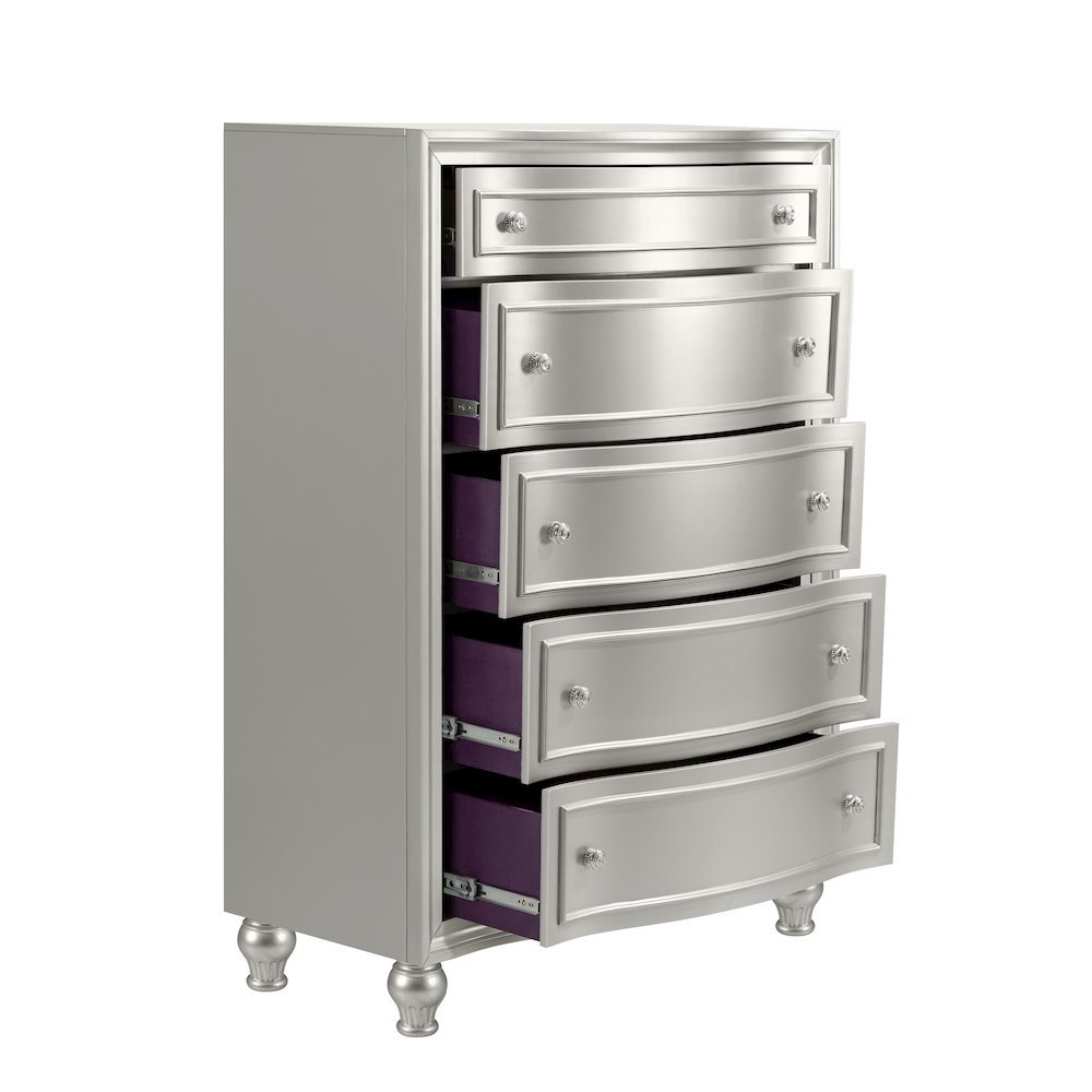 Reflections Wood 5-Drawer Chest, Silver. Picture 3
