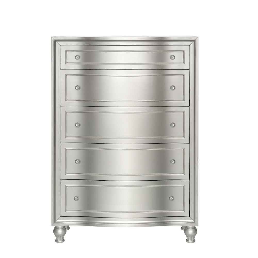 Reflections Wood 5-Drawer Chest, Silver. Picture 2