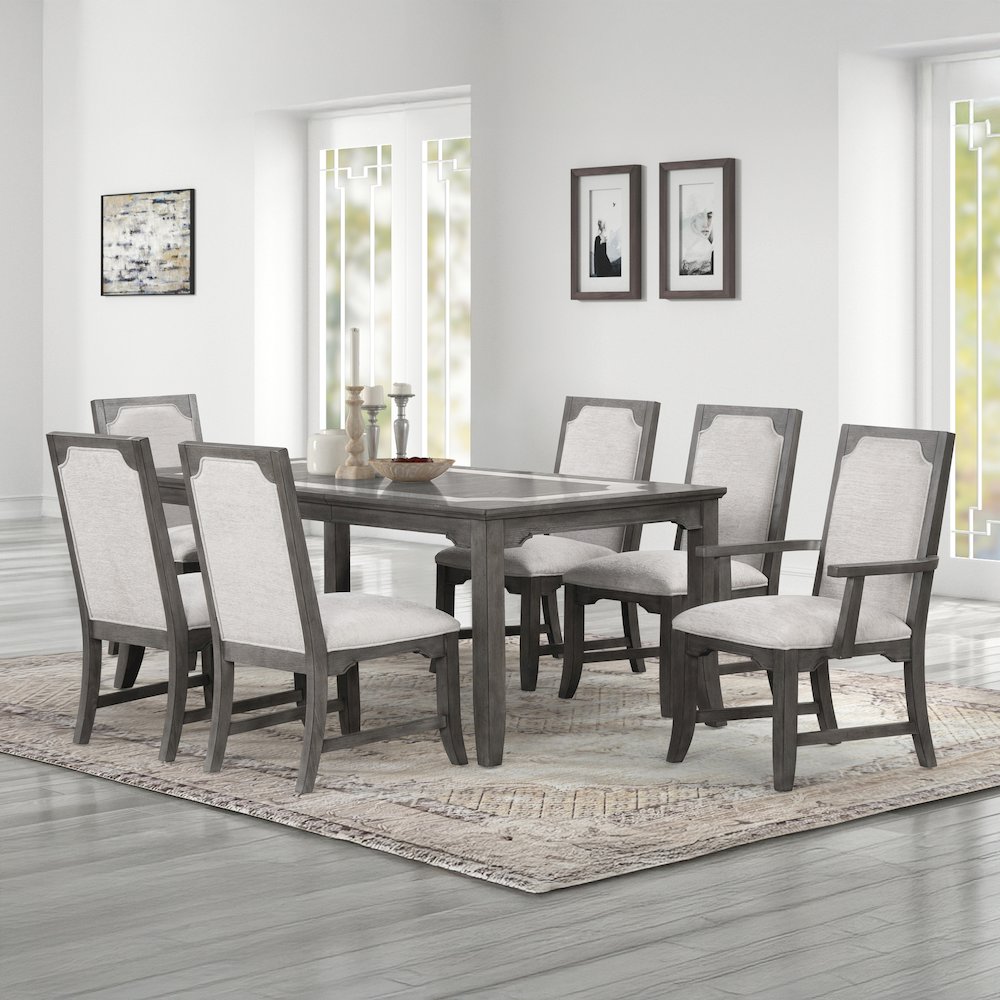 New Classic Furniture Lisbon 7-Piece Wood Rectangle Dining Set in Gray. Picture 14