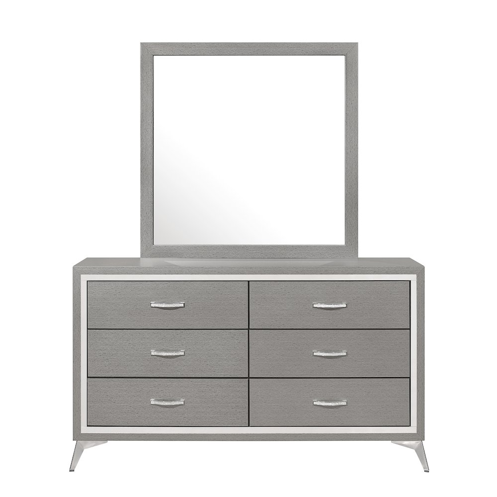 Huxley Wood 6-Drawer Dresser with Mirror, Gray. Picture 3