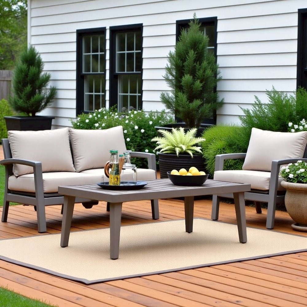 Brown Metal Outdoor Coffee Table, Rectangular Patio Coffee Table. Picture 2