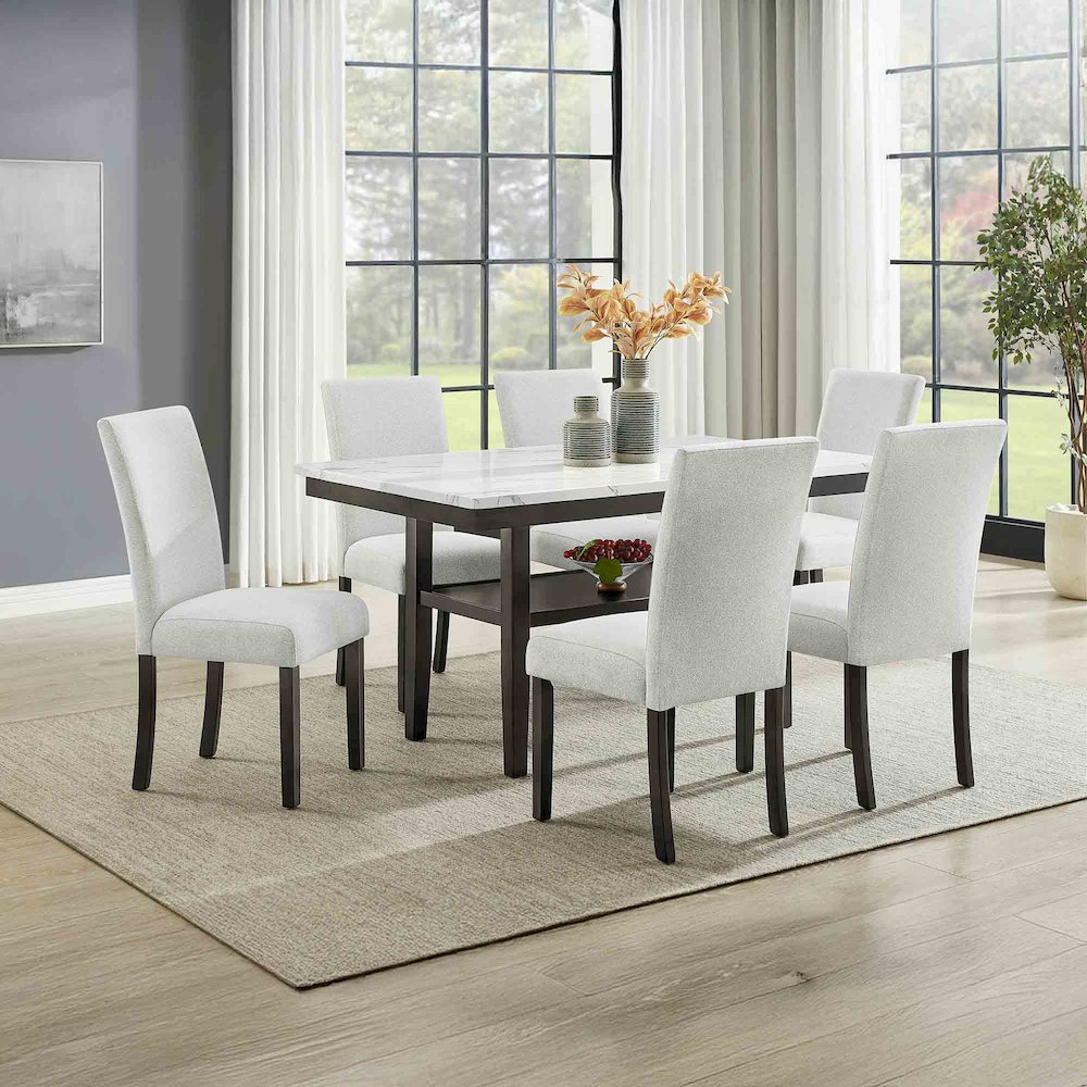 Carissa 7-Piece Wood Rectangle Dining Set in Stone. Picture 2