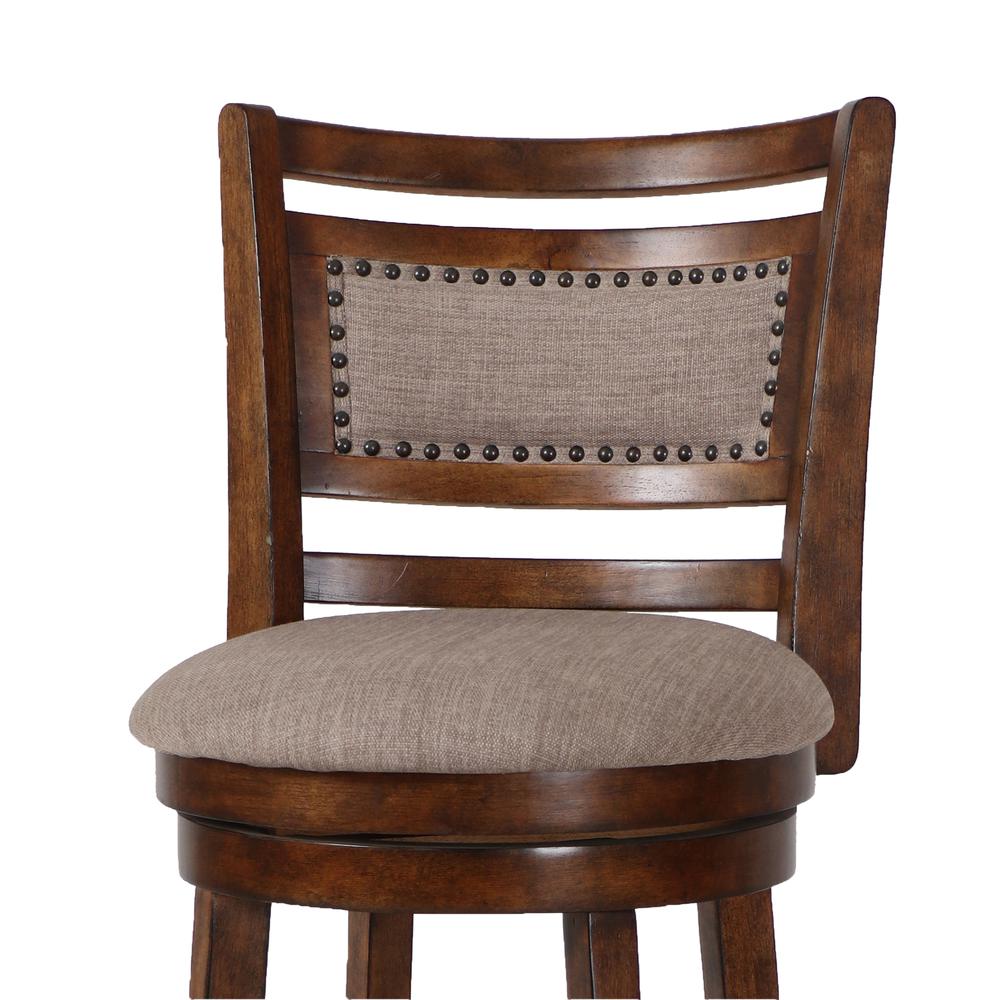 Aberdeen Wood Swivel Bar Stool with Fabric Seat in Dark Brown. Picture 4