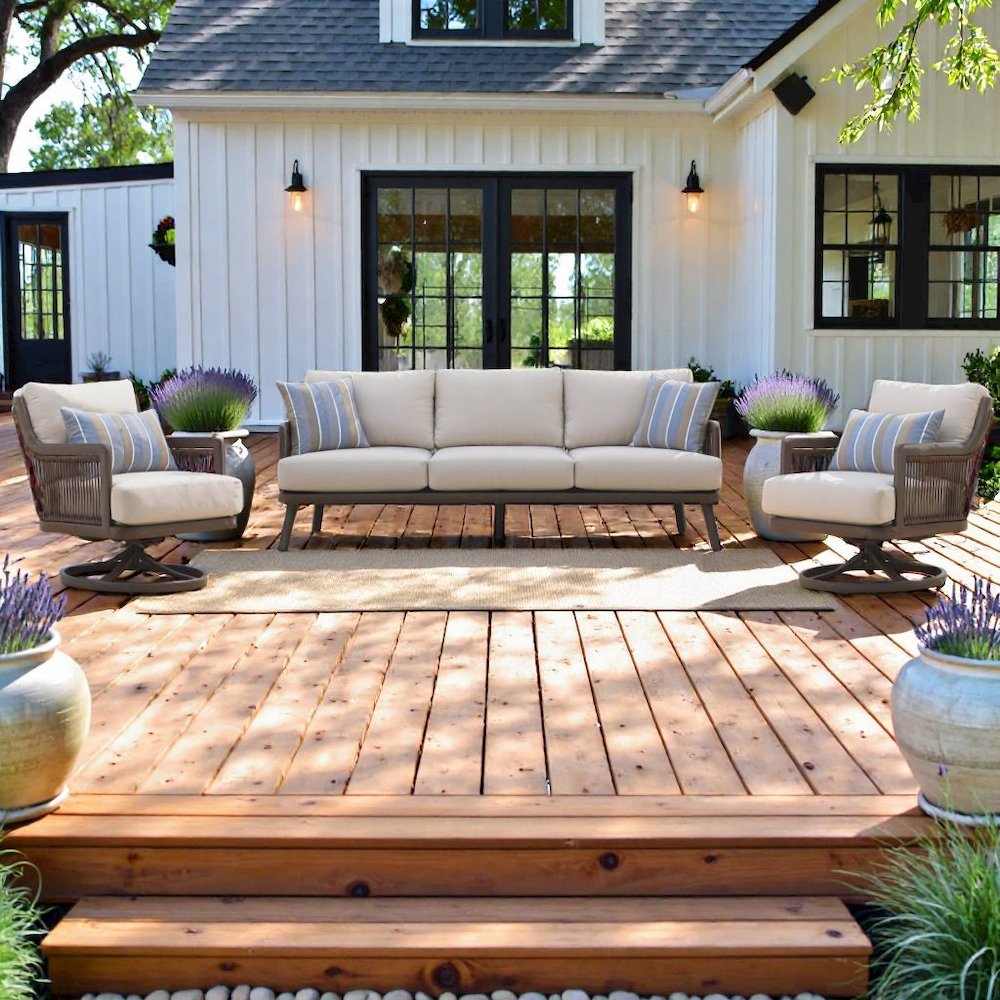 3-Piece Gray Outdoor Patio Furniture Set with Chairs and Table for Deck. Picture 3