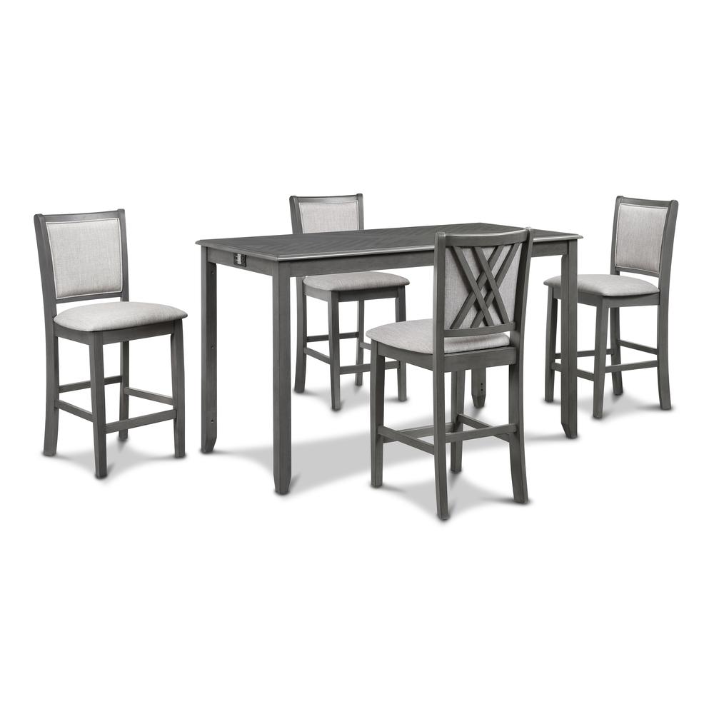 Amy 5-pc Wood Rectangle Counter Set with 4 Chairs in Gray. Picture 6
