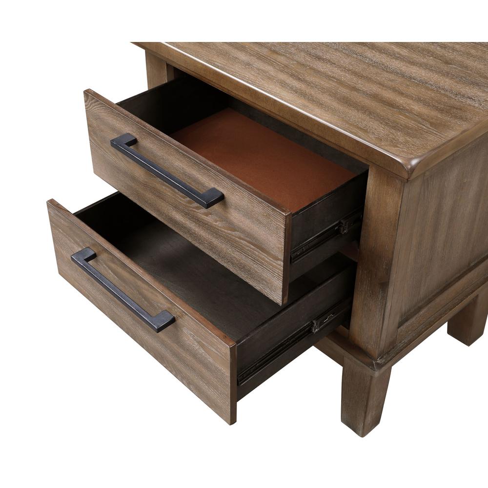 Furniture Cagney Solid Wood 2-Drawer Nightstand in Vintage Brown. Picture 5