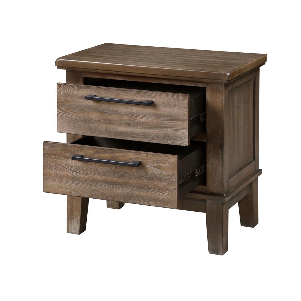 Furniture Cagney Solid Wood 2-Drawer Nightstand in Vintage Brown. Picture 3